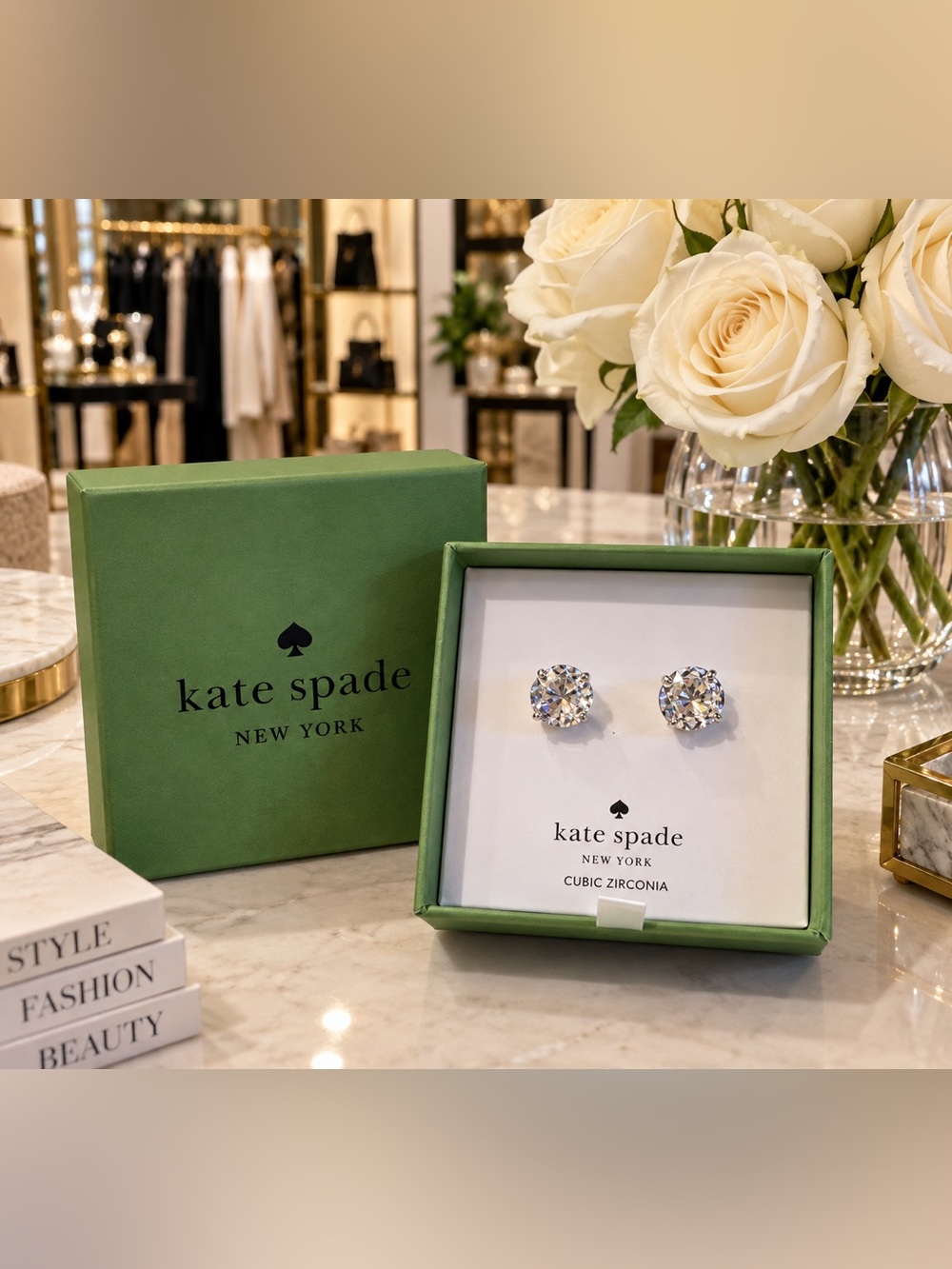 kate spade Sparkling Clear Cubic Zirconia Round Stud Earrings